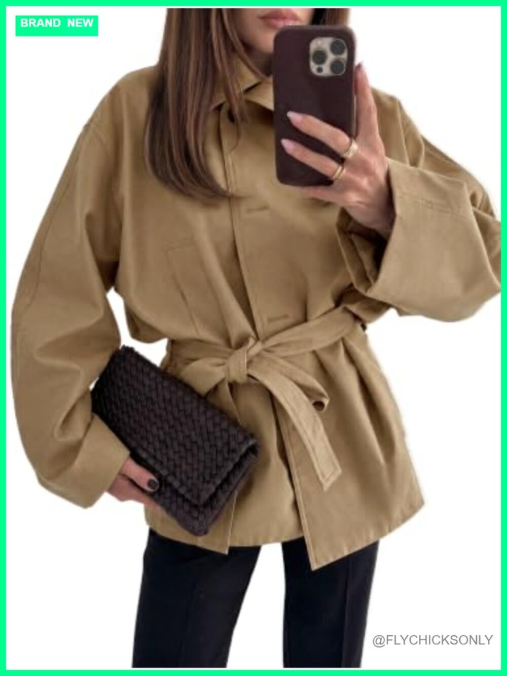 Oversized Trench Coat Stand Collar Button Front Belted Loose Fit Fall Jacket